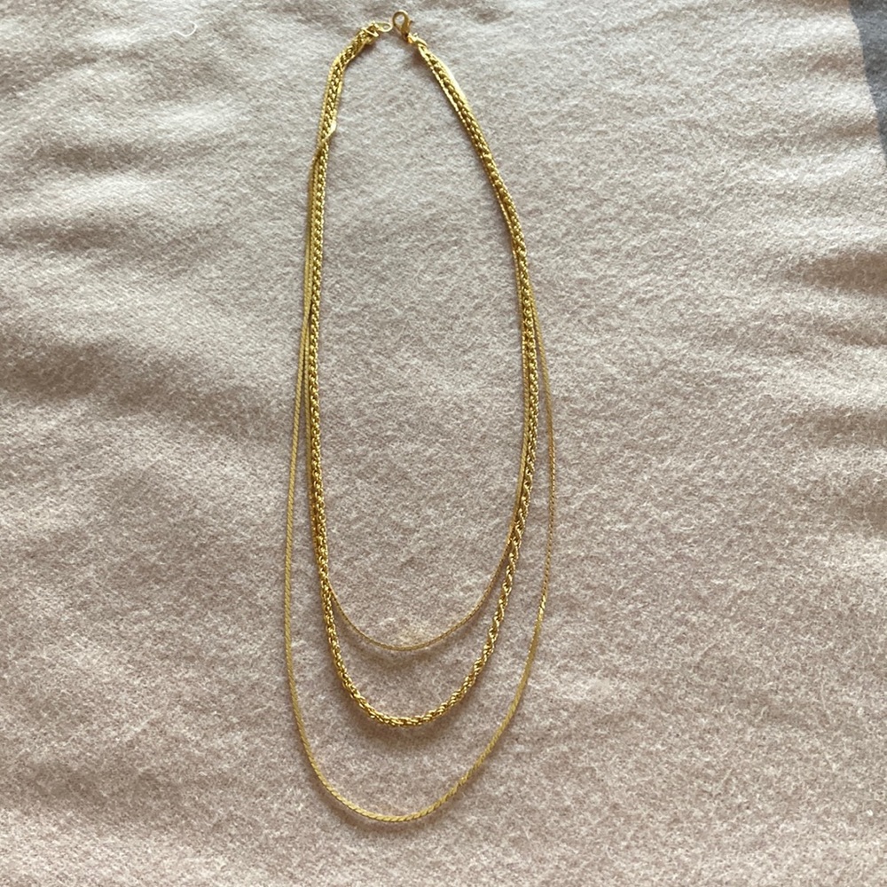 Vintage Gold Tone 3 Strand Necklace Stamped Korea